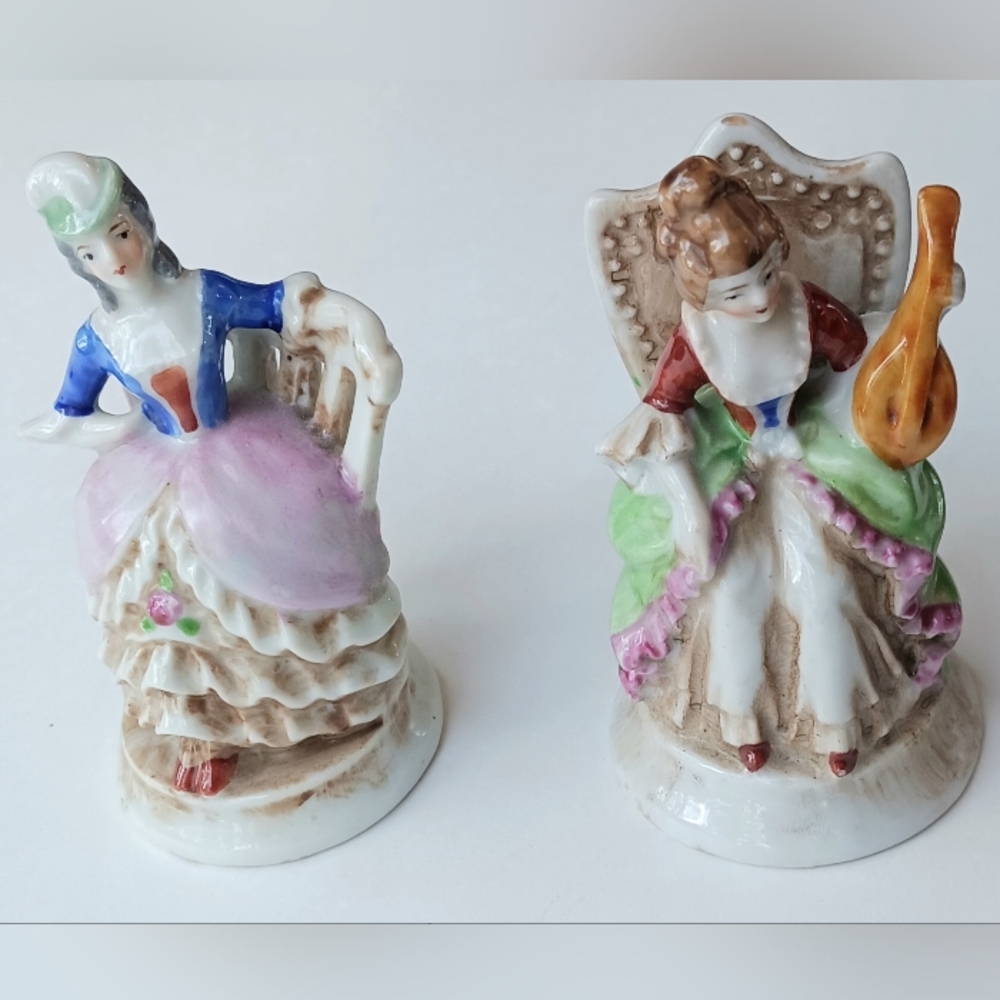 1950 Vintage Porcelain Figurines Colonial Couple Mandolin Made In Occupied Japan